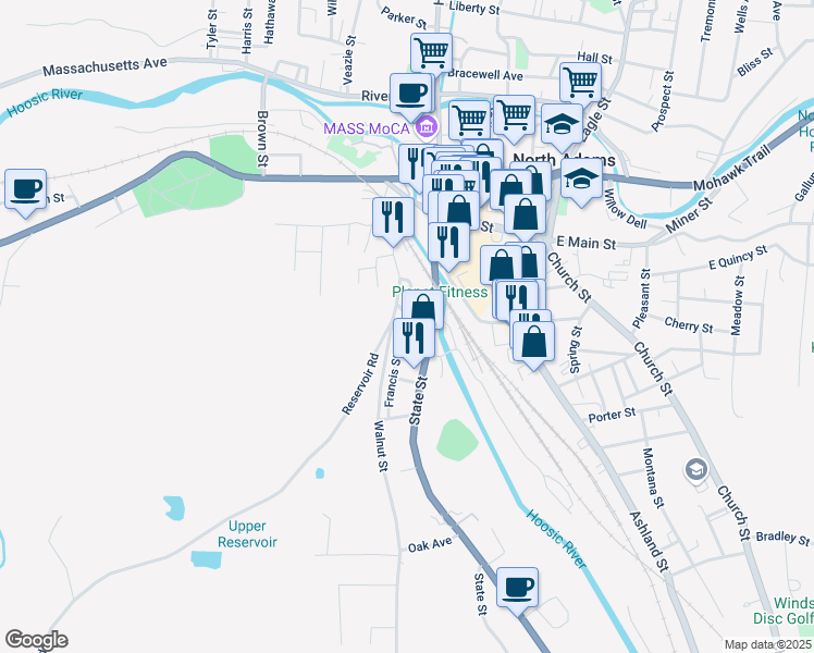 map of restaurants, bars, coffee shops, grocery stores, and more near 45-119 State Street in North Adams