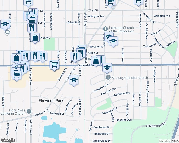 map of restaurants, bars, coffee shops, grocery stores, and more near 3019 Durand Avenue in Racine