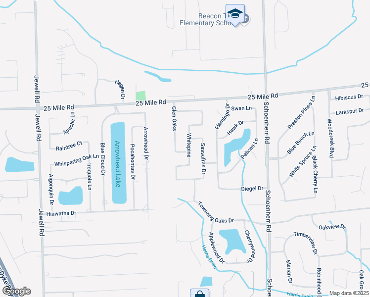 map of restaurants, bars, coffee shops, grocery stores, and more near 54583 Whitepine in Macomb County