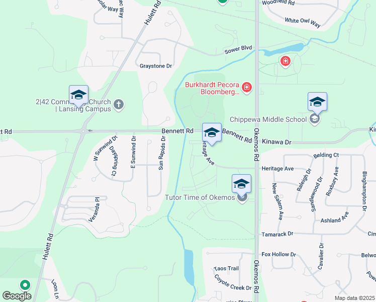 map of restaurants, bars, coffee shops, grocery stores, and more near 4455 Heritage Avenue in Meridian charter Township