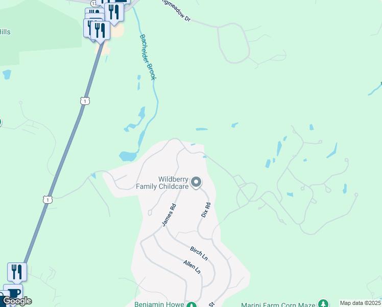 map of restaurants, bars, coffee shops, grocery stores, and more near 91 Country Club Way in Ipswich