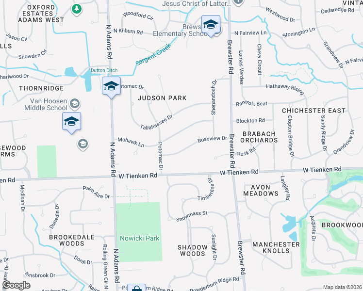 map of restaurants, bars, coffee shops, grocery stores, and more near 2714 Roseview Drive in Rochester Hills