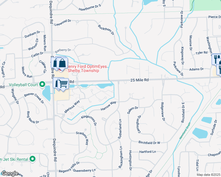 map of restaurants, bars, coffee shops, grocery stores, and more near 2770 Marissa Way in Macomb County