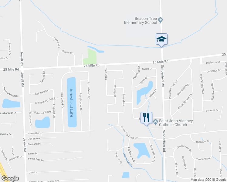 map of restaurants, bars, coffee shops, grocery stores, and more near 54625 Red Pine Lane in Utica