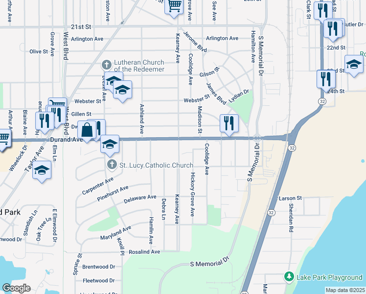 map of restaurants, bars, coffee shops, grocery stores, and more near in Racine