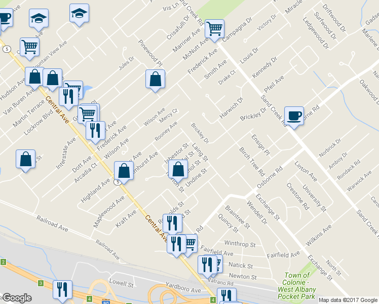 map of restaurants, bars, coffee shops, grocery stores, and more near 30 Barthol Street in Albany
