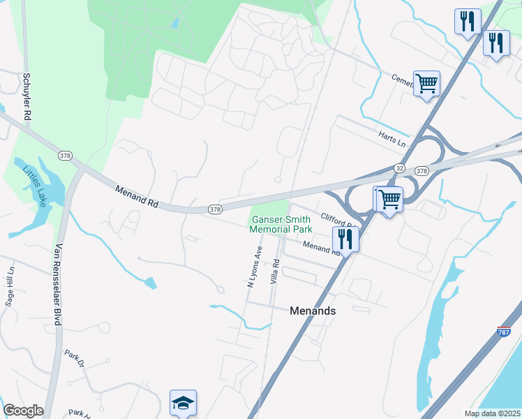 map of restaurants, bars, coffee shops, grocery stores, and more near 53 Menand Road in Menands