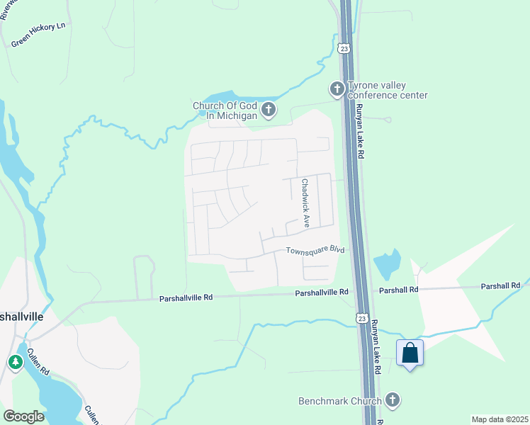 map of restaurants, bars, coffee shops, grocery stores, and more near Liberty Mill Drive in Fenton