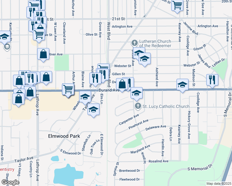 map of restaurants, bars, coffee shops, grocery stores, and more near 3003 Durand Avenue in Racine