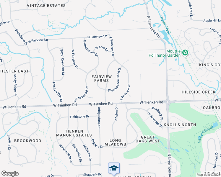 map of restaurants, bars, coffee shops, grocery stores, and more near 1022 Whispering Knoll Lane in Rochester Hills