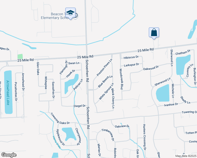 map of restaurants, bars, coffee shops, grocery stores, and more near 54733 Preston Pines Lane in Macomb County