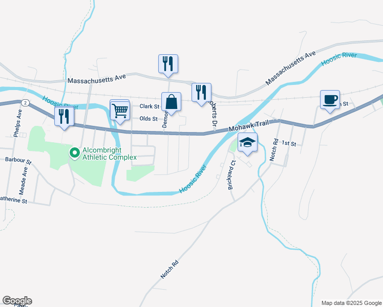 map of restaurants, bars, coffee shops, grocery stores, and more near 42 Harding Avenue in North Adams