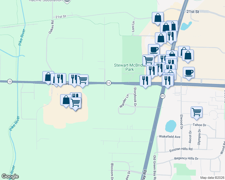 map of restaurants, bars, coffee shops, grocery stores, and more near 6538 Durand Avenue in Mount Pleasant