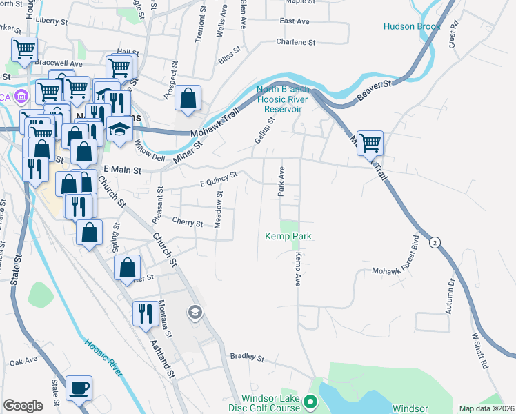 map of restaurants, bars, coffee shops, grocery stores, and more near 119 Summit Avenue in North Adams