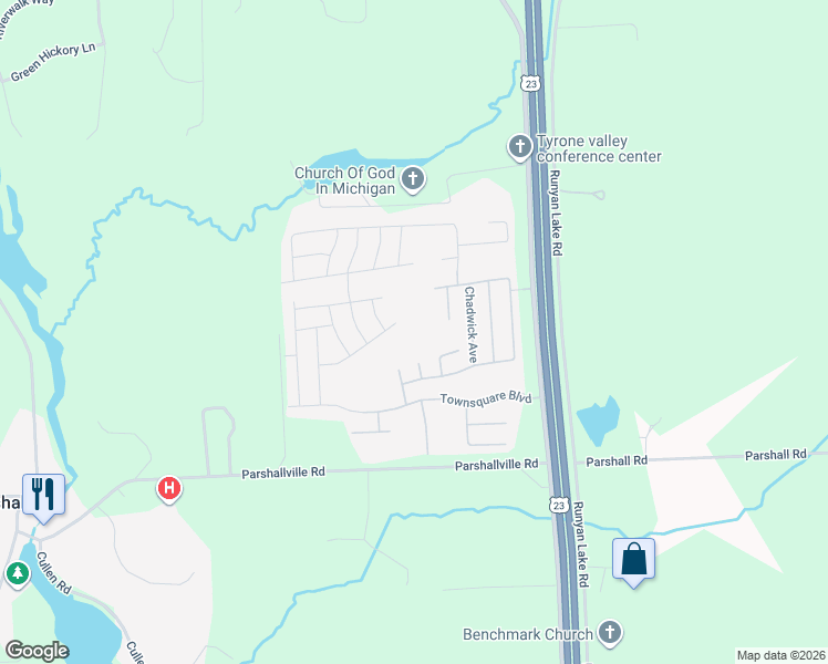 map of restaurants, bars, coffee shops, grocery stores, and more near 6357 Chadwick Avenue in Fenton