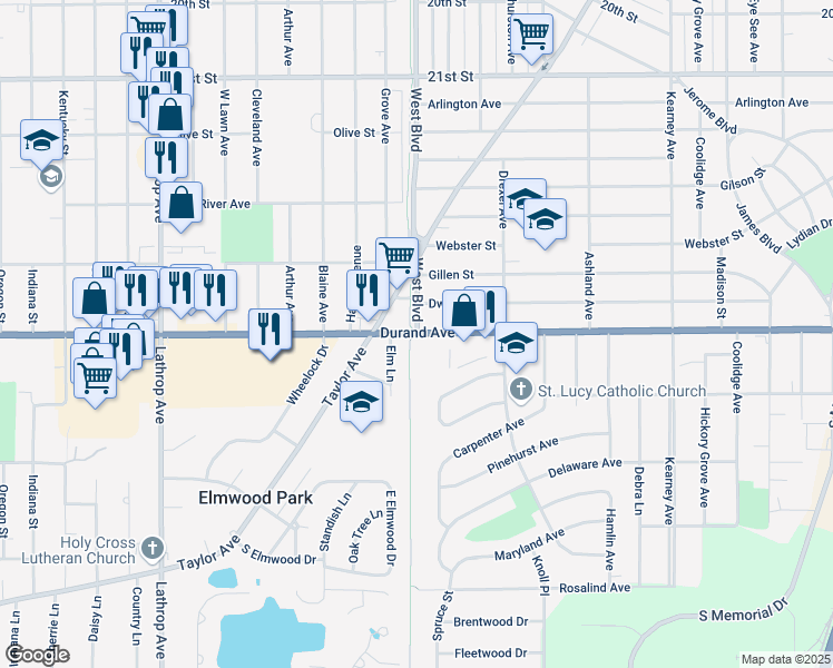 map of restaurants, bars, coffee shops, grocery stores, and more near 3019 Durand Avenue in Racine