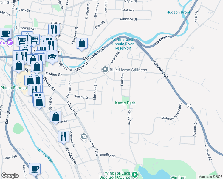map of restaurants, bars, coffee shops, grocery stores, and more near 119 Summit Avenue in North Adams