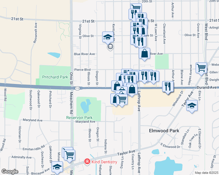 map of restaurants, bars, coffee shops, grocery stores, and more near 2904 Indiana Street in Racine