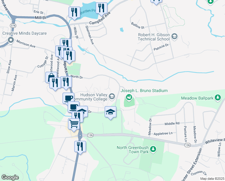 map of restaurants, bars, coffee shops, grocery stores, and more near 80 Vandenburgh Avenue in Troy