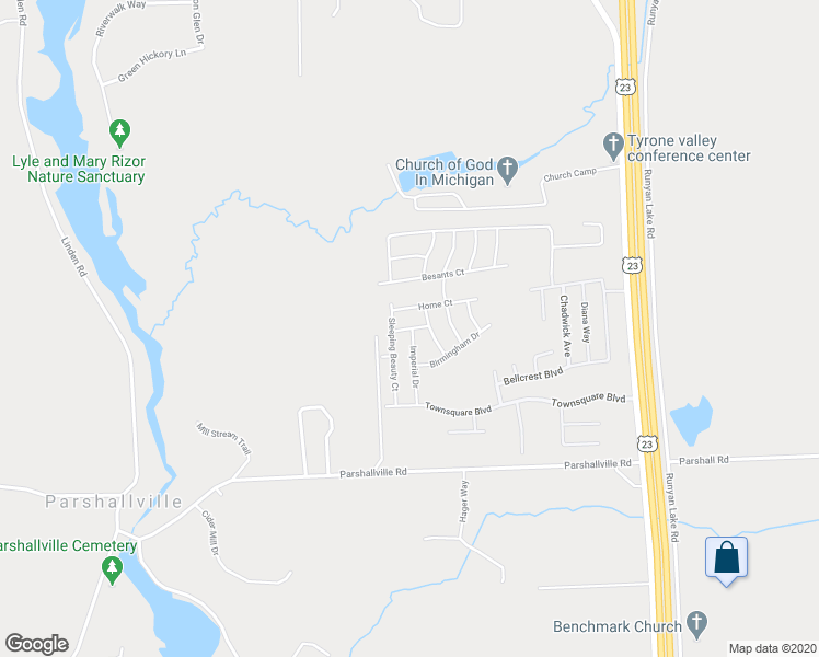 map of restaurants, bars, coffee shops, grocery stores, and more near Edgeworth Drive in Fenton
