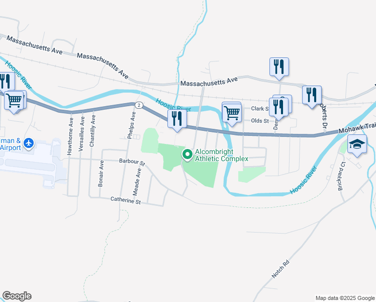 map of restaurants, bars, coffee shops, grocery stores, and more near 101-199 Protection Ave in North Adams