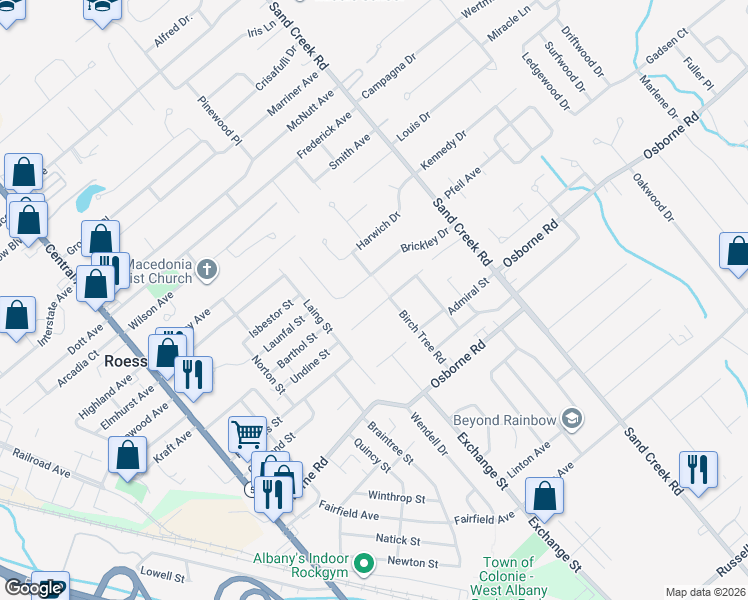map of restaurants, bars, coffee shops, grocery stores, and more near 25 Commodore Street in Albany
