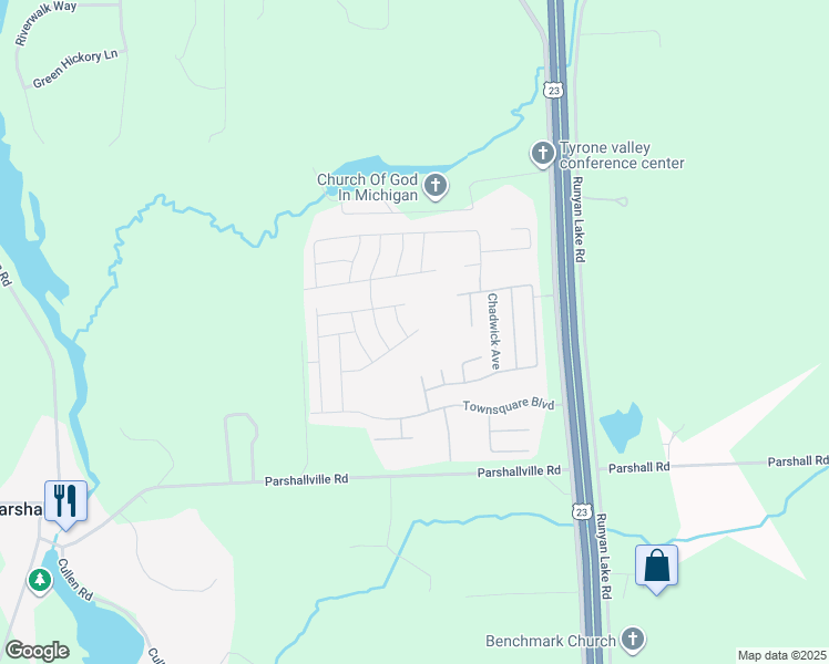 map of restaurants, bars, coffee shops, grocery stores, and more near 9900 Townsquare Boulevard in Fenton