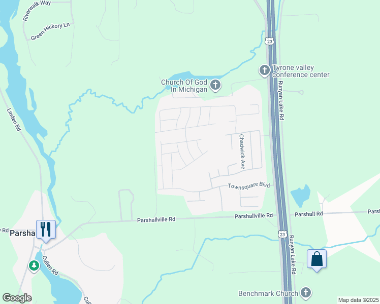 map of restaurants, bars, coffee shops, grocery stores, and more near Tarragon Way in Fenton