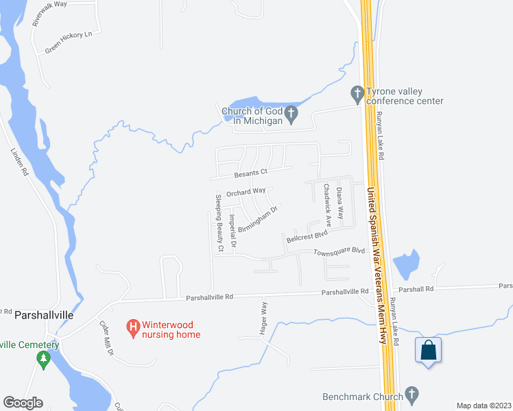 map of restaurants, bars, coffee shops, grocery stores, and more near Tarragon Way in Fenton