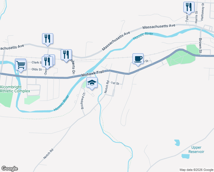 map of restaurants, bars, coffee shops, grocery stores, and more near 61 Notch Road in North Adams