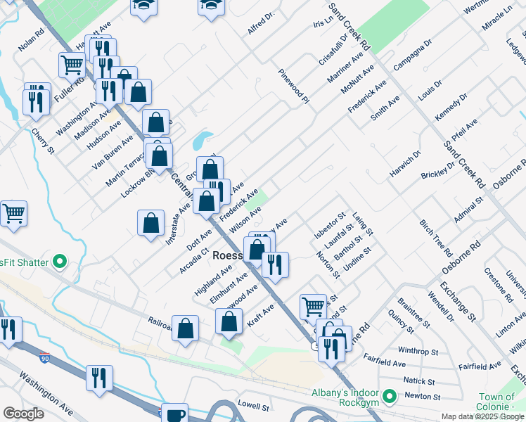 map of restaurants, bars, coffee shops, grocery stores, and more near 2 Lorini Court in Albany