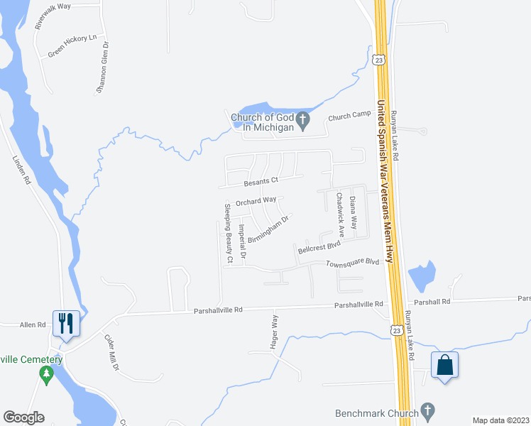 map of restaurants, bars, coffee shops, grocery stores, and more near Tarragon Way in Livingston County