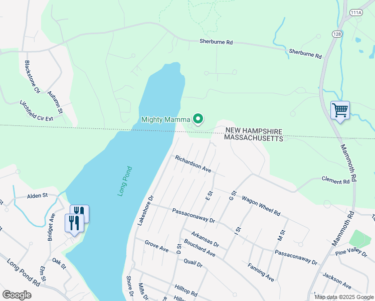 map of restaurants, bars, coffee shops, grocery stores, and more near 52 2nd Street in Dracut