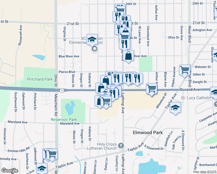 map of restaurants, bars, coffee shops, grocery stores, and more near 2901 Orchard Street in Racine
