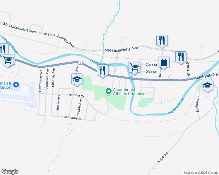 map of restaurants, bars, coffee shops, grocery stores, and more near 128 Protection Avenue in North Adams