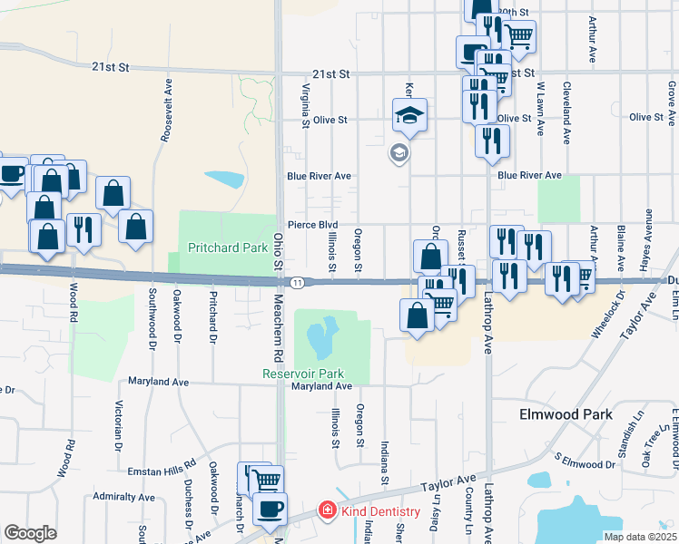 map of restaurants, bars, coffee shops, grocery stores, and more near 2836 Oregon Street in Mount Pleasant