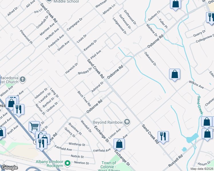 map of restaurants, bars, coffee shops, grocery stores, and more near 1 Admiral Street in Albany