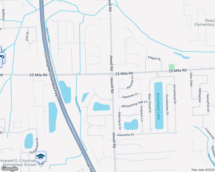 map of restaurants, bars, coffee shops, grocery stores, and more near 54821 Jewell Road in Macomb County