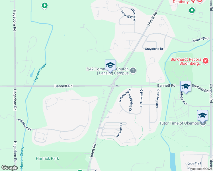 map of restaurants, bars, coffee shops, grocery stores, and more near 2650 Bennett Road in Meridian charter Township