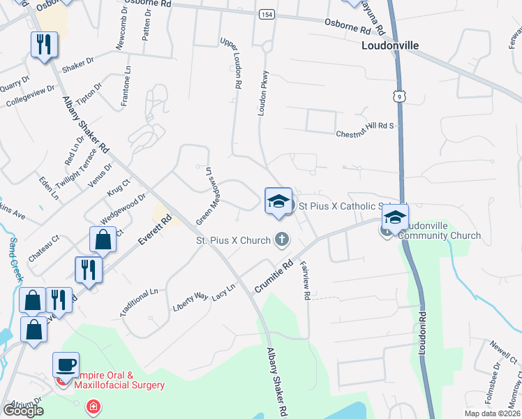 map of restaurants, bars, coffee shops, grocery stores, and more near 15 Cloverfield Drive in Albany