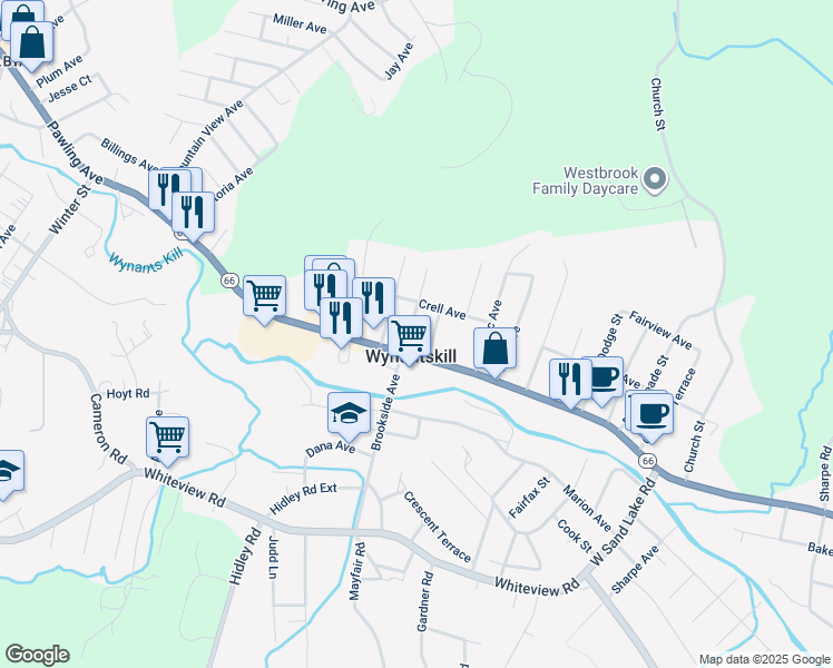 map of restaurants, bars, coffee shops, grocery stores, and more near 8 Rhodes Avenue in Wynantskill