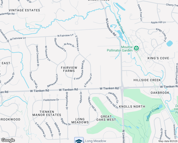map of restaurants, bars, coffee shops, grocery stores, and more near 1137 East Fairview Lane in Rochester Hills