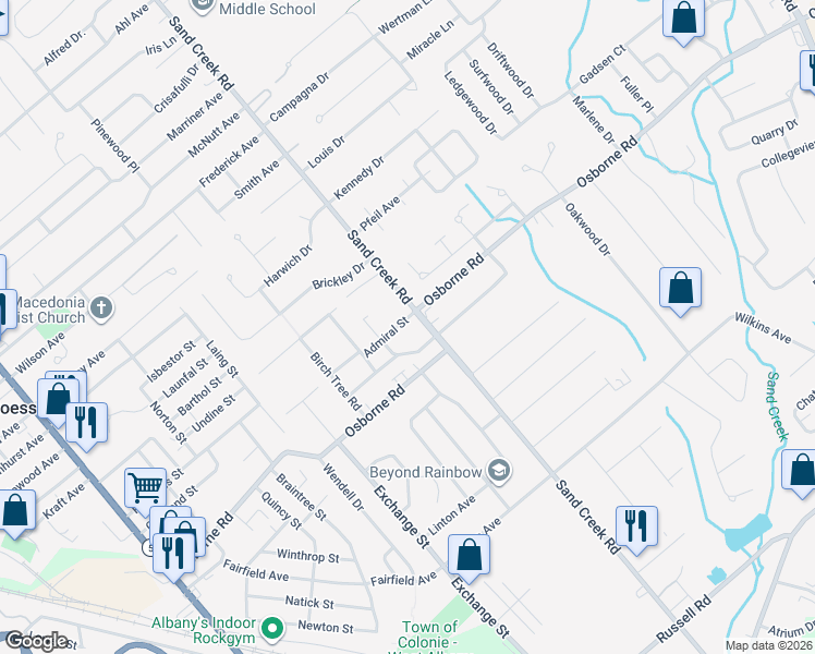 map of restaurants, bars, coffee shops, grocery stores, and more near 1 Admiral Street in Albany