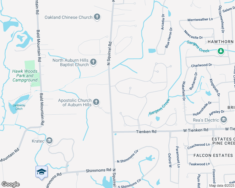 map of restaurants, bars, coffee shops, grocery stores, and more near 3808 Hillsdale Drive in Auburn Hills