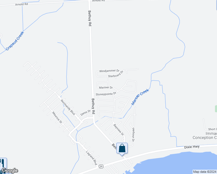 map of restaurants, bars, coffee shops, grocery stores, and more near 9584 Wharf Drive in St. Clair County