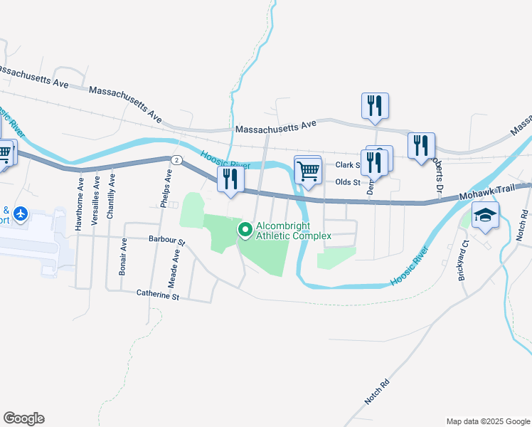 map of restaurants, bars, coffee shops, grocery stores, and more near 128 Protection Avenue in North Adams