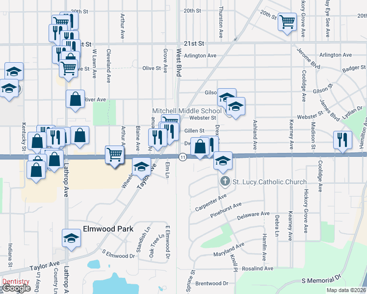 map of restaurants, bars, coffee shops, grocery stores, and more near 2907 West Boulevard in Racine