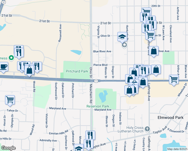 map of restaurants, bars, coffee shops, grocery stores, and more near 2901 Ohio Street in Racine