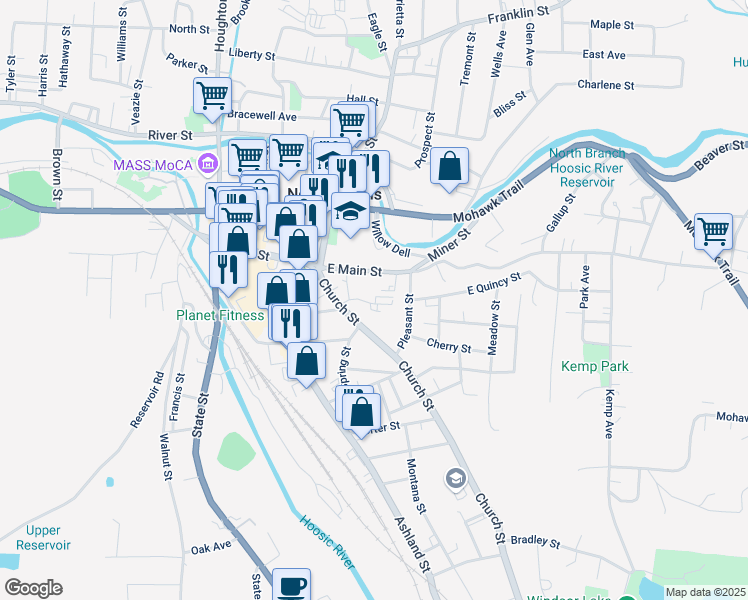 map of restaurants, bars, coffee shops, grocery stores, and more near 41 Arnold Place in North Adams