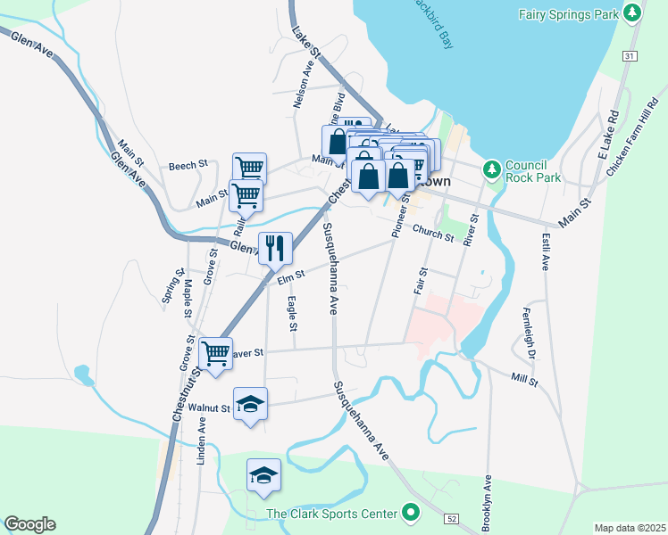 map of restaurants, bars, coffee shops, grocery stores, and more near 22 Susquehanna Ave in Cooperstown